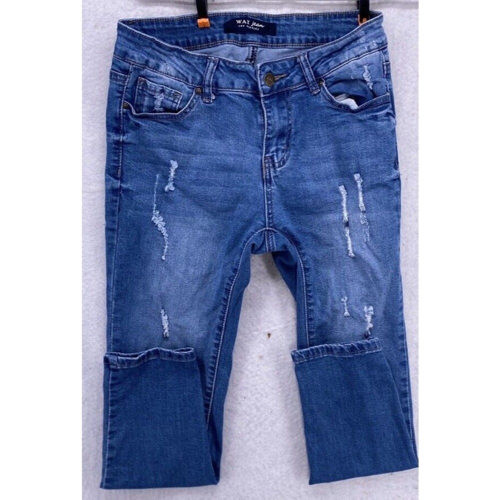 Wax Jean Los Angeles Distressed Skinny Jeans Womens 28 Blue Ripped Stretch Denim - Picture 9 of 15